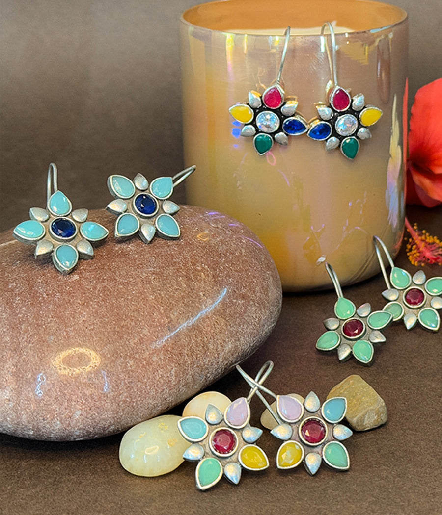 Vibrant Bloom Drop Earrings Set of 5