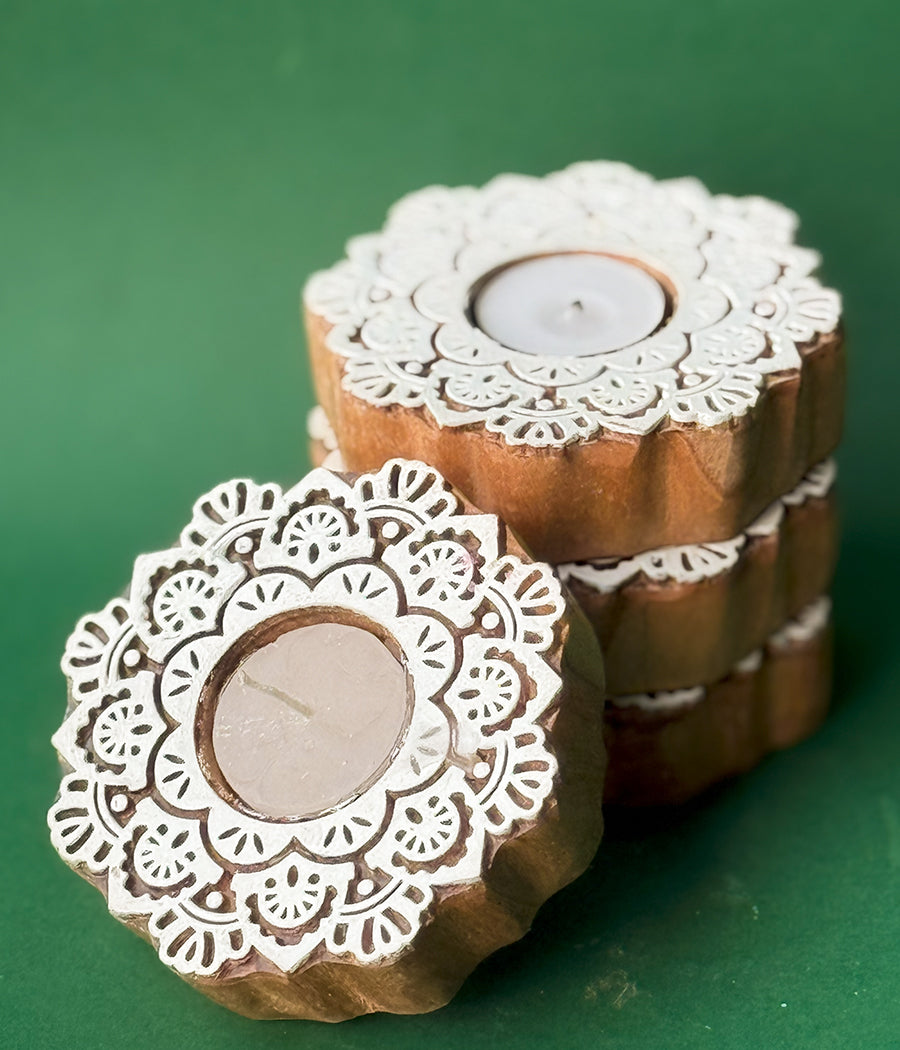 Wooden Devine Night Diya - Set of 4 Diyas