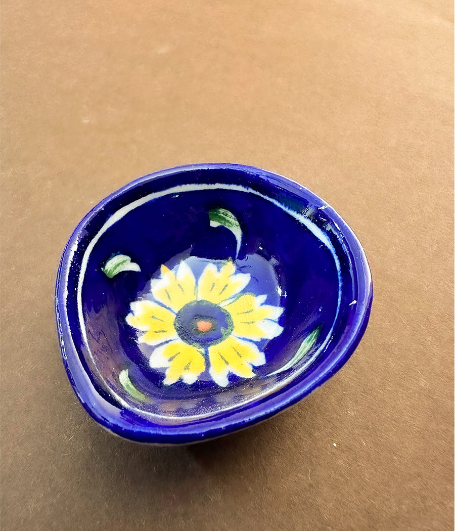 Blue Pottery Sun Flower Design Diya - Set of 6