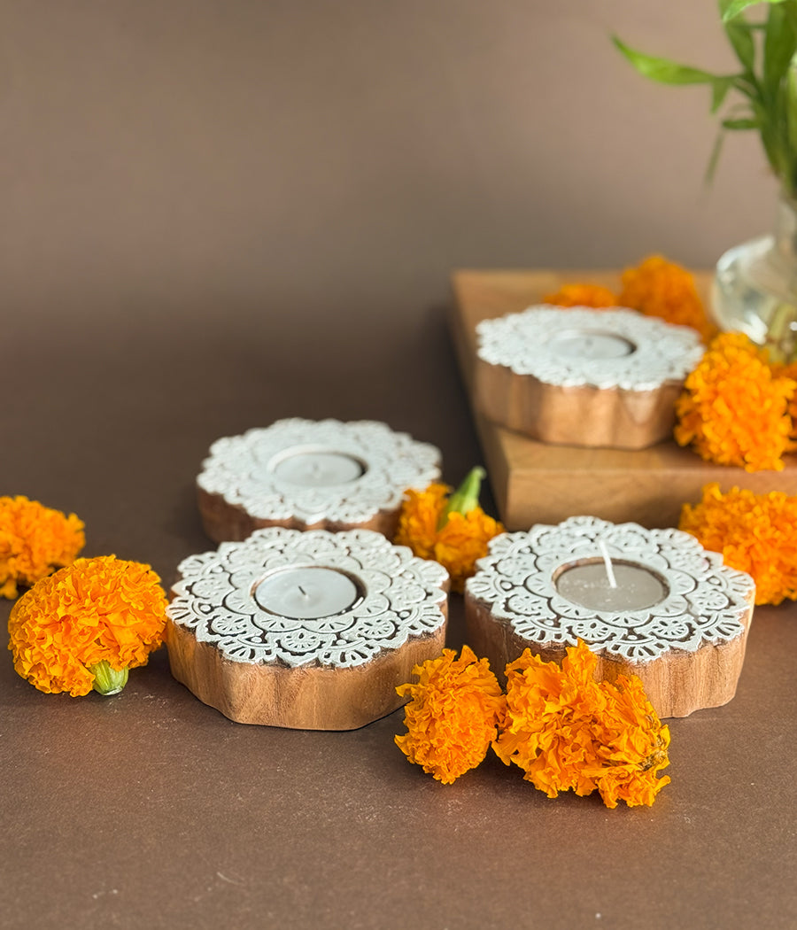 Wooden Devine Night Diya - Set of 4 Diyas