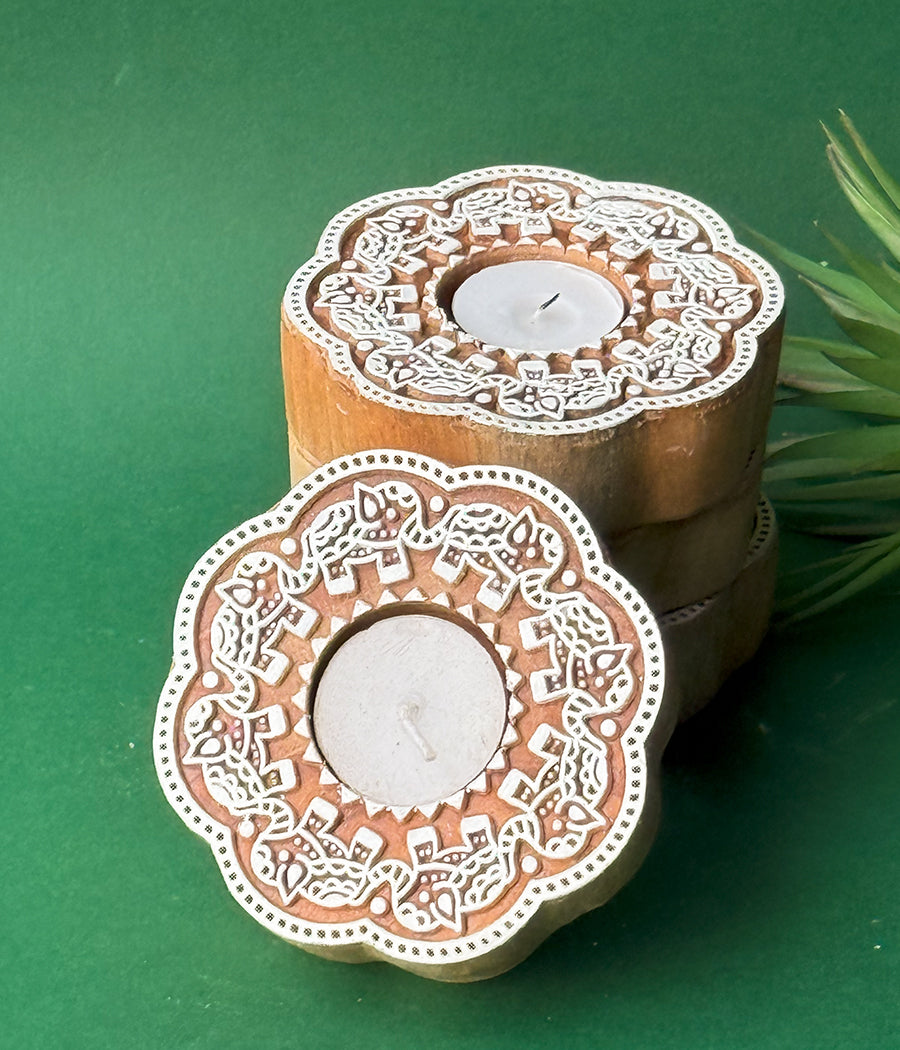 Enchanted Wooden Glow Diya - Set of 4