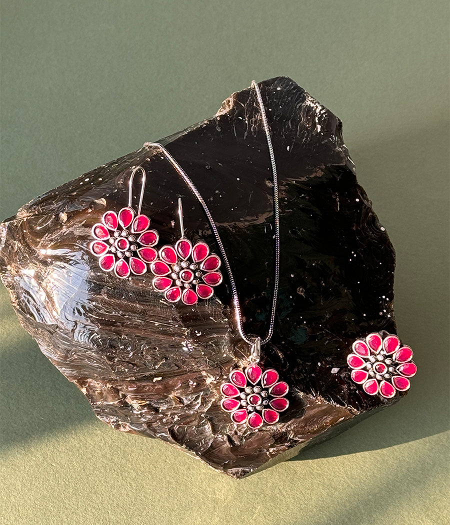 Ruby Blossom Pendant Set