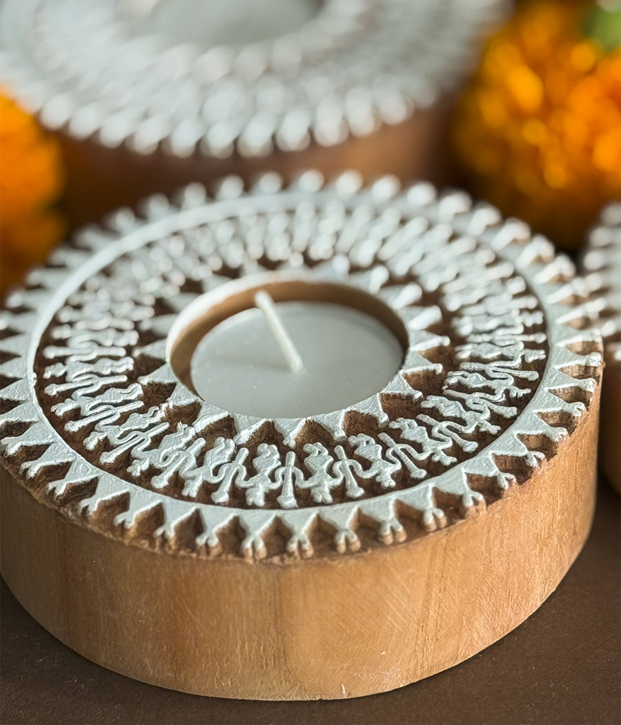 Wooden Devotion Diya (Set of 4 Diyas)