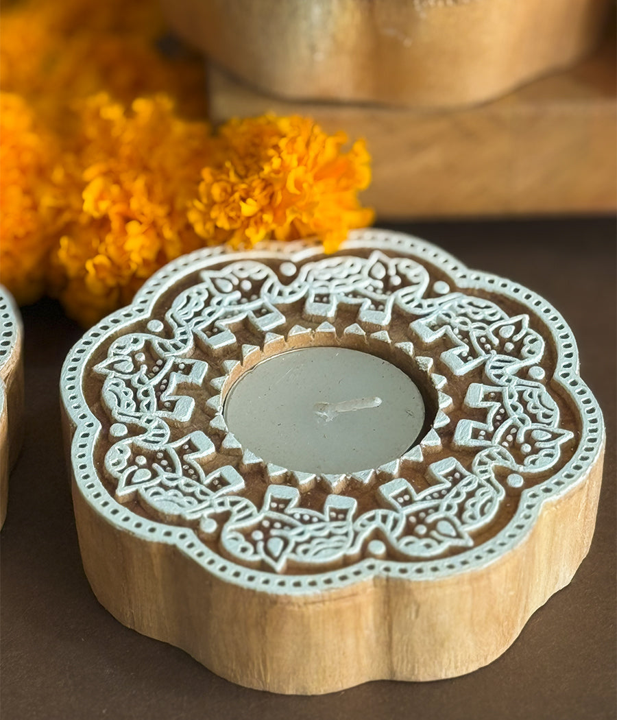 Enchanted Wooden Glow Diya - Set of 4