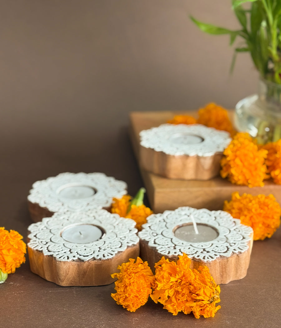 Wooden Devine Night Diya - Set of 4 Diyas