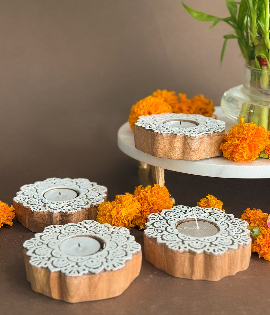 Wooden Devine Night Diya - Set of 4 Diyas