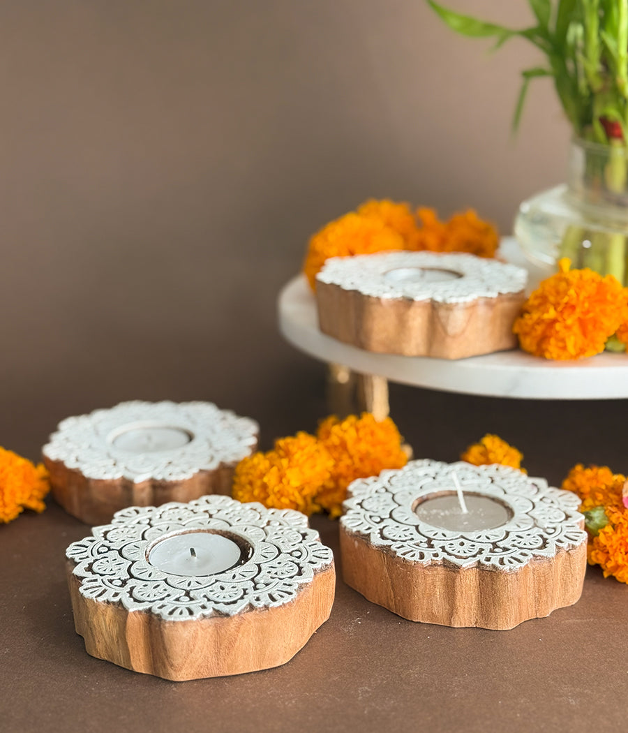 Wooden Devine Night Diya - Set of 4 Diyas