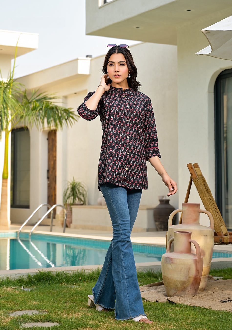 Black Maroon Floral Top