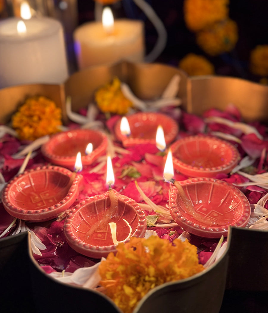 Pink Swastik Diya - Set of 6