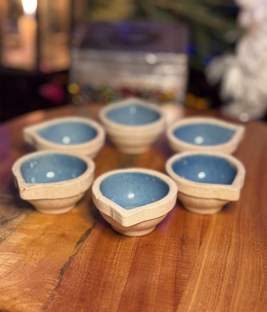 Sky Blue Ceramic Diya Set of 6