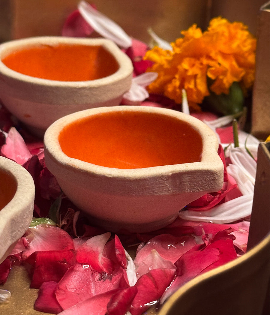 Orange Ceramic Diya - Set of 6