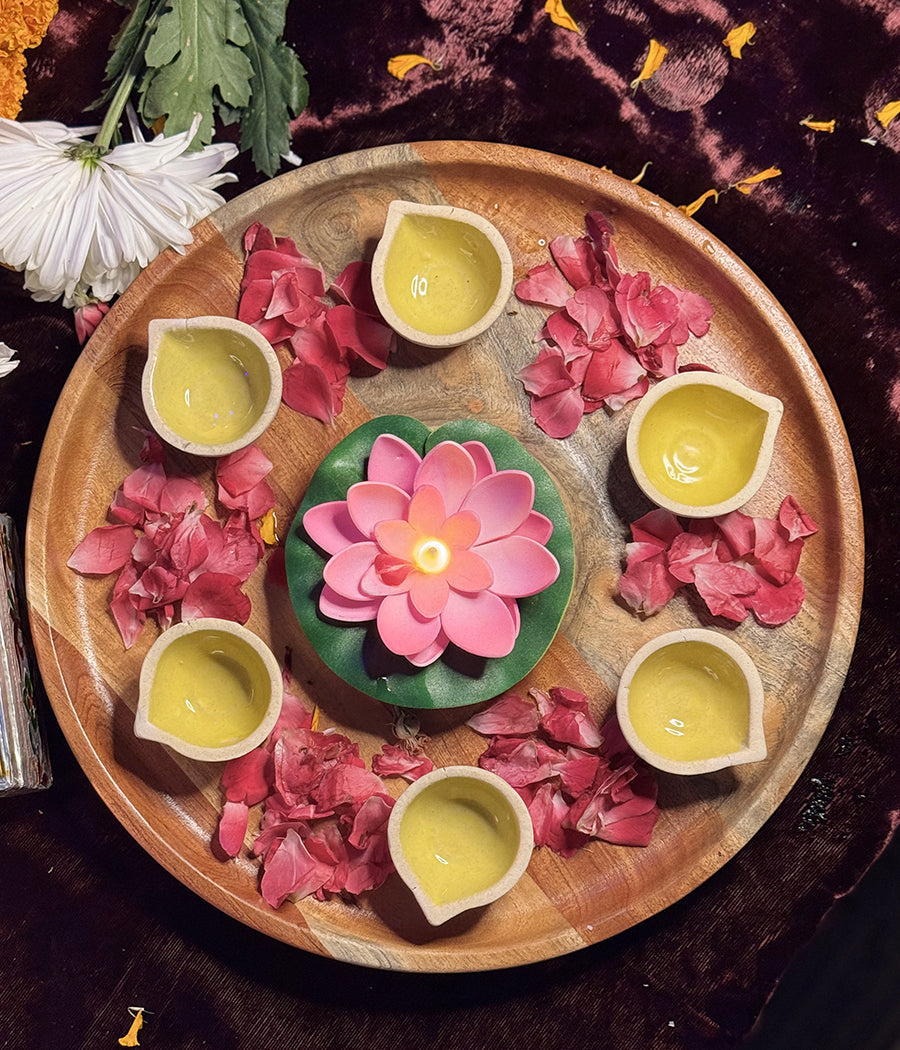 Yellow Ceramic diya Set of 6