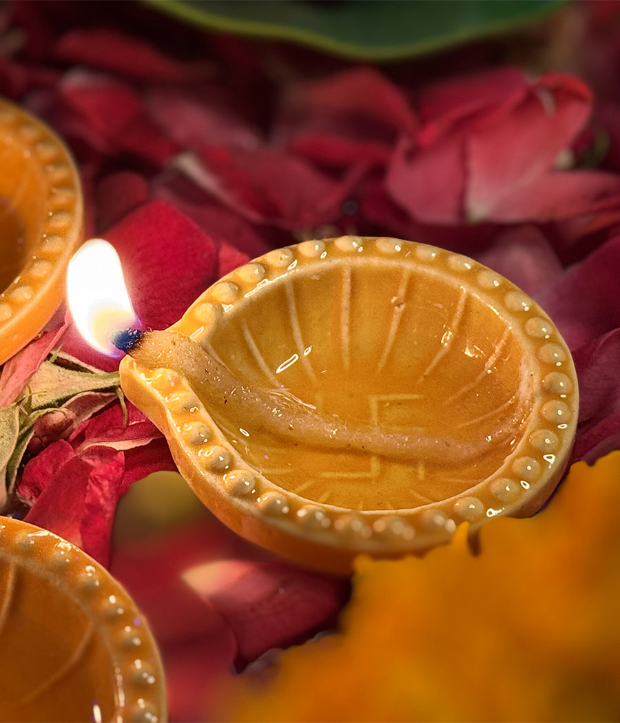 Peach Swastic Diya - Set of 6