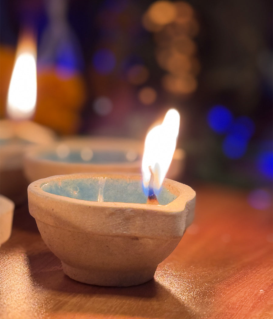 Sky Blue Ceramic Diya Set of 6