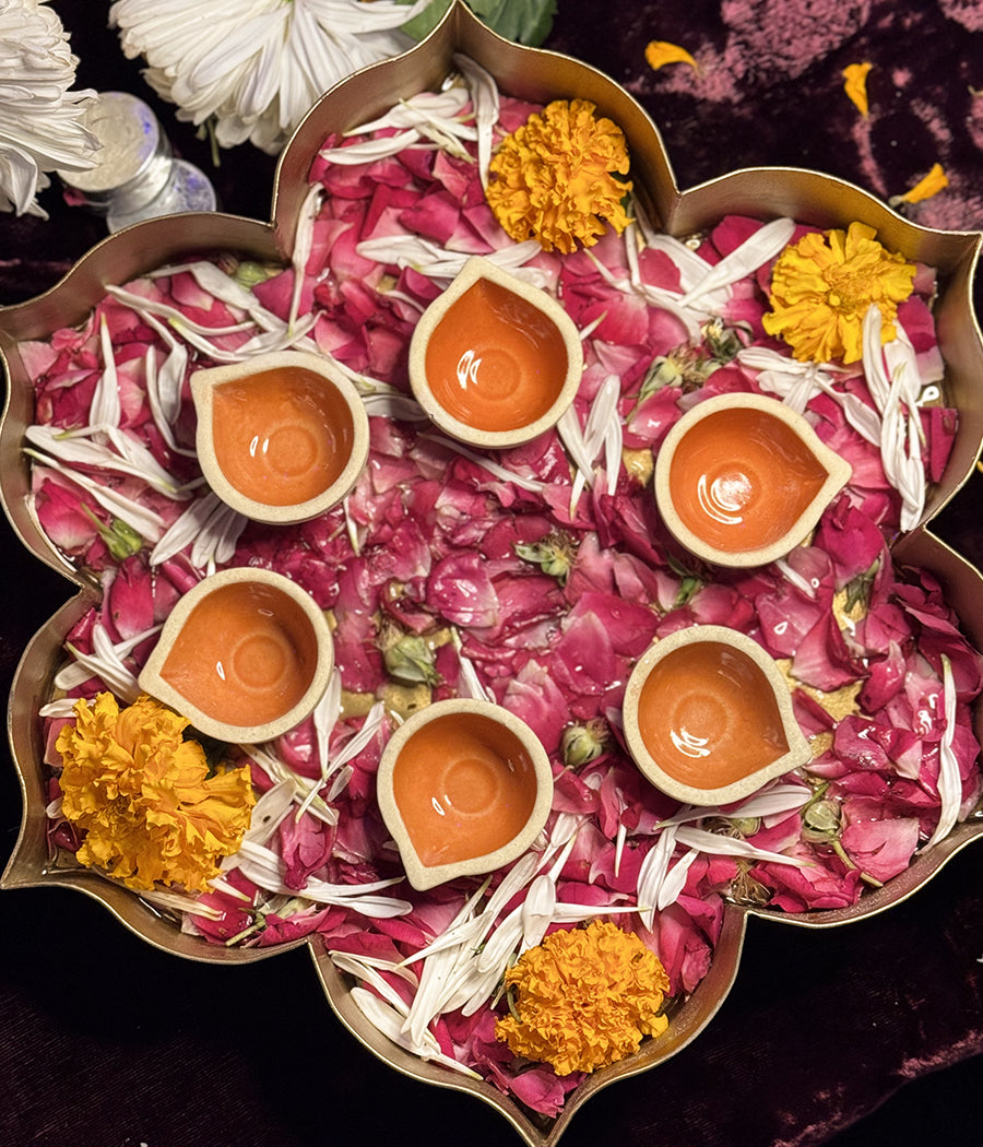 Orange Ceramic Diya - Set of 6