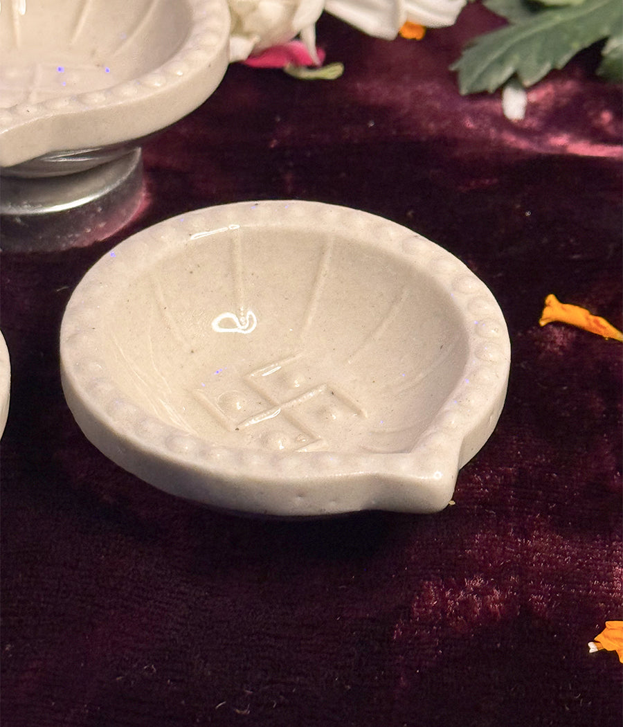 White Swastic Diya Set of 6