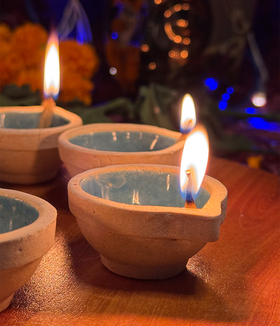 Sky Blue Ceramic Diya Set of 6