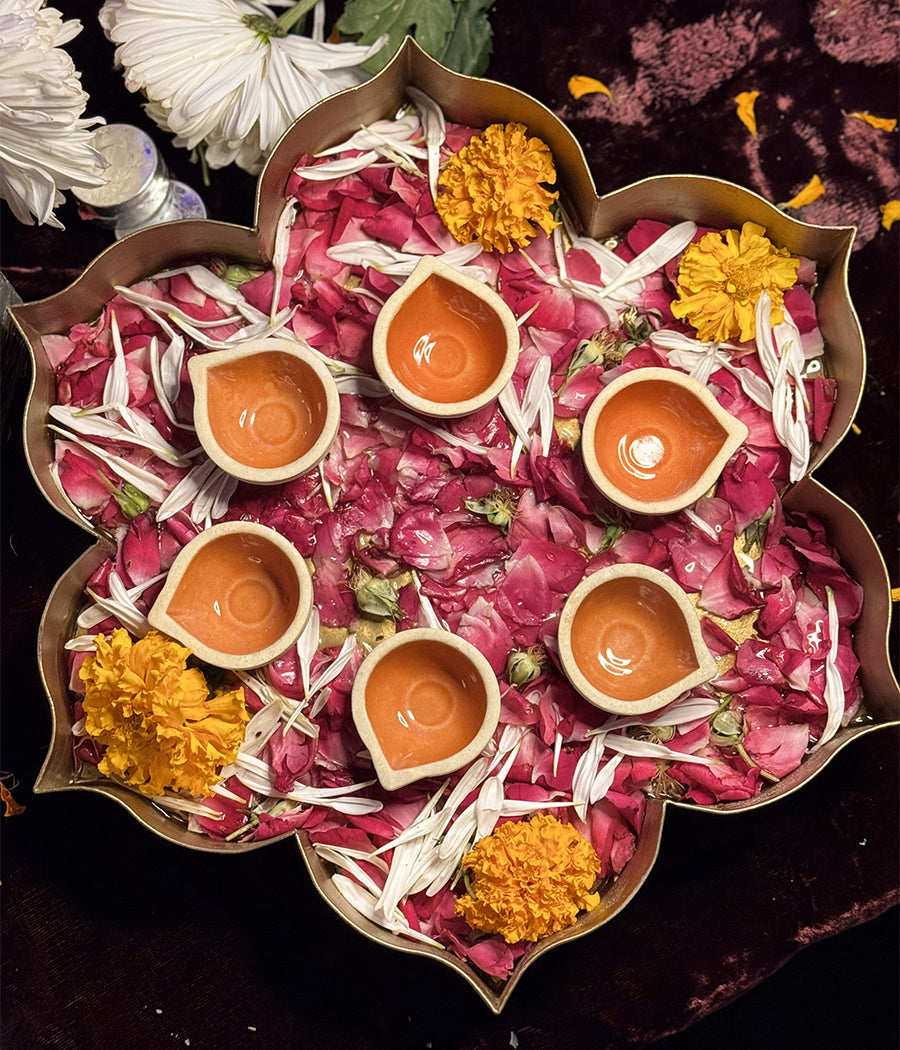 Orange Ceramic Diya - Set of 6