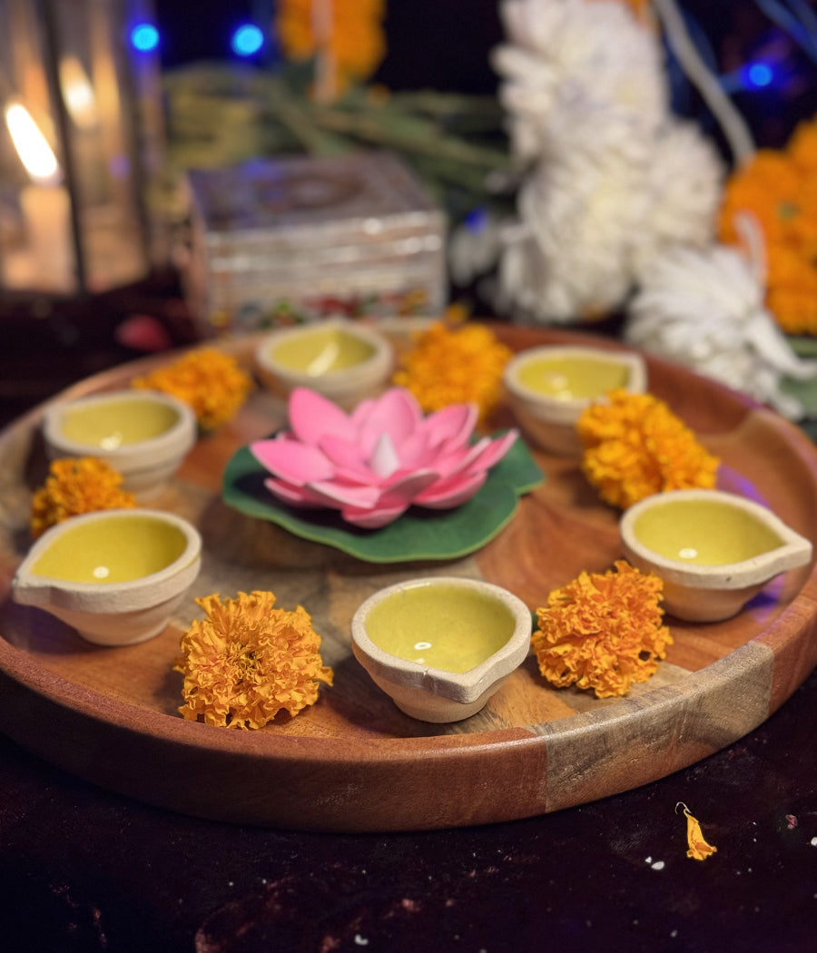 Yellow Ceramic diya Set of 6