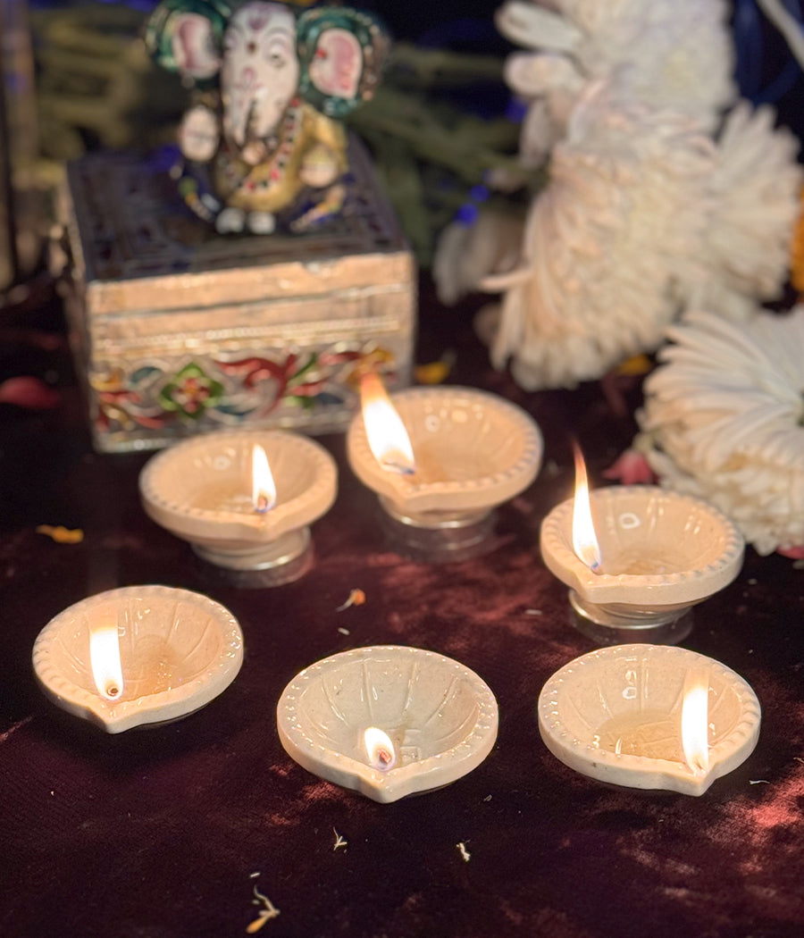 White Swastic Diya Set of 6