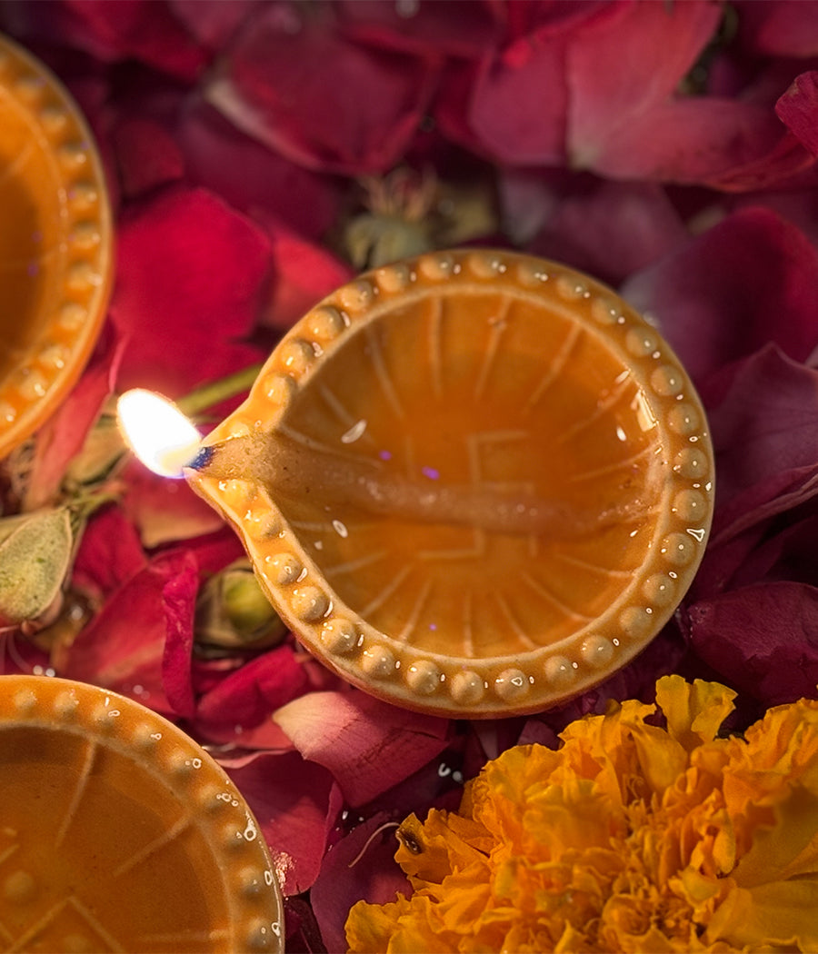 Peach Swastic Diya - Set of 6