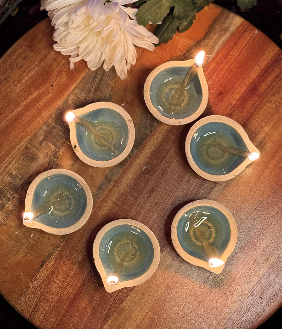 Sky Blue Ceramic Diya Set of 6