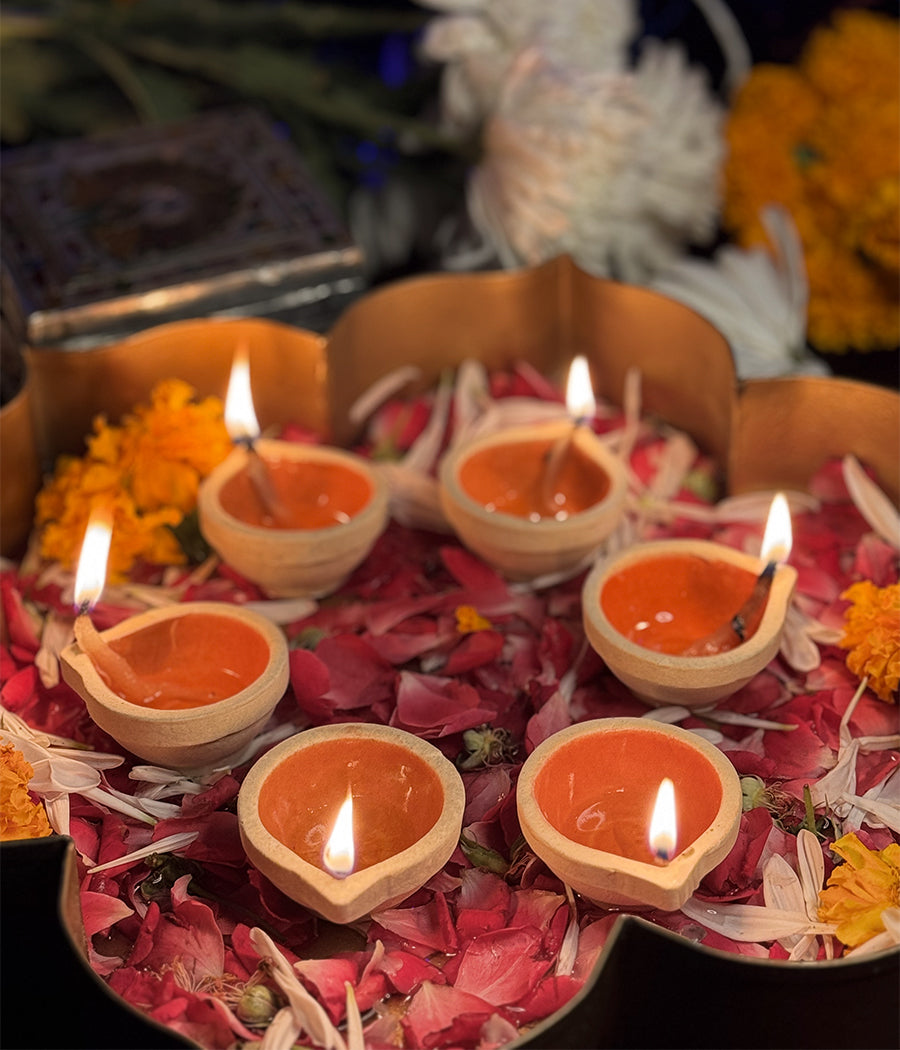 Orange Ceramic Diya - Set of 6