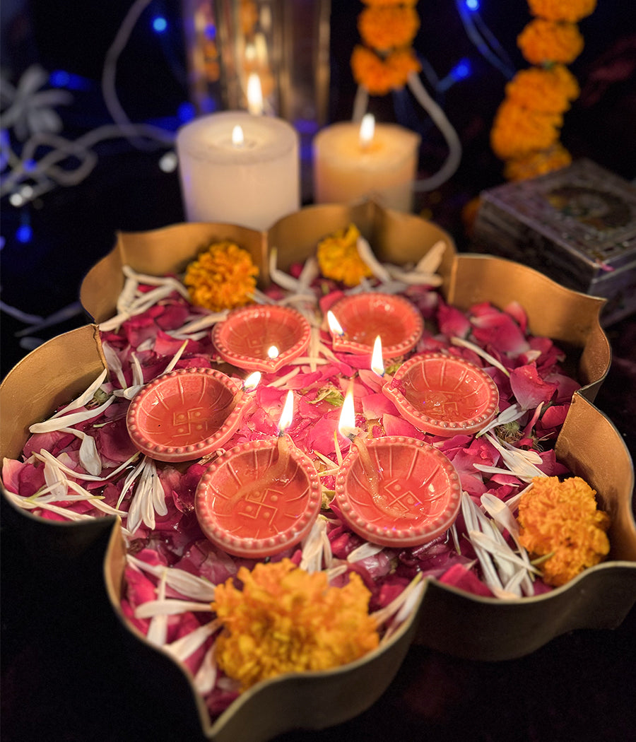 Pink Swastik Diya - Set of 6