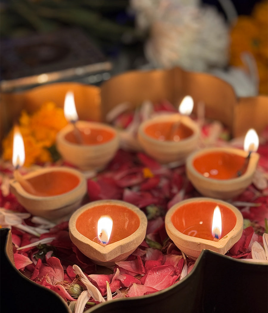 Orange Ceramic Diya - Set of 6