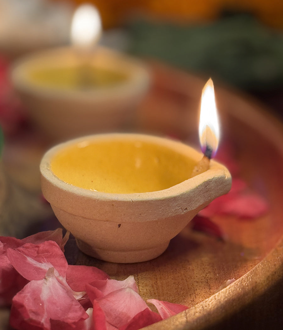 Yellow Ceramic diya Set of 6