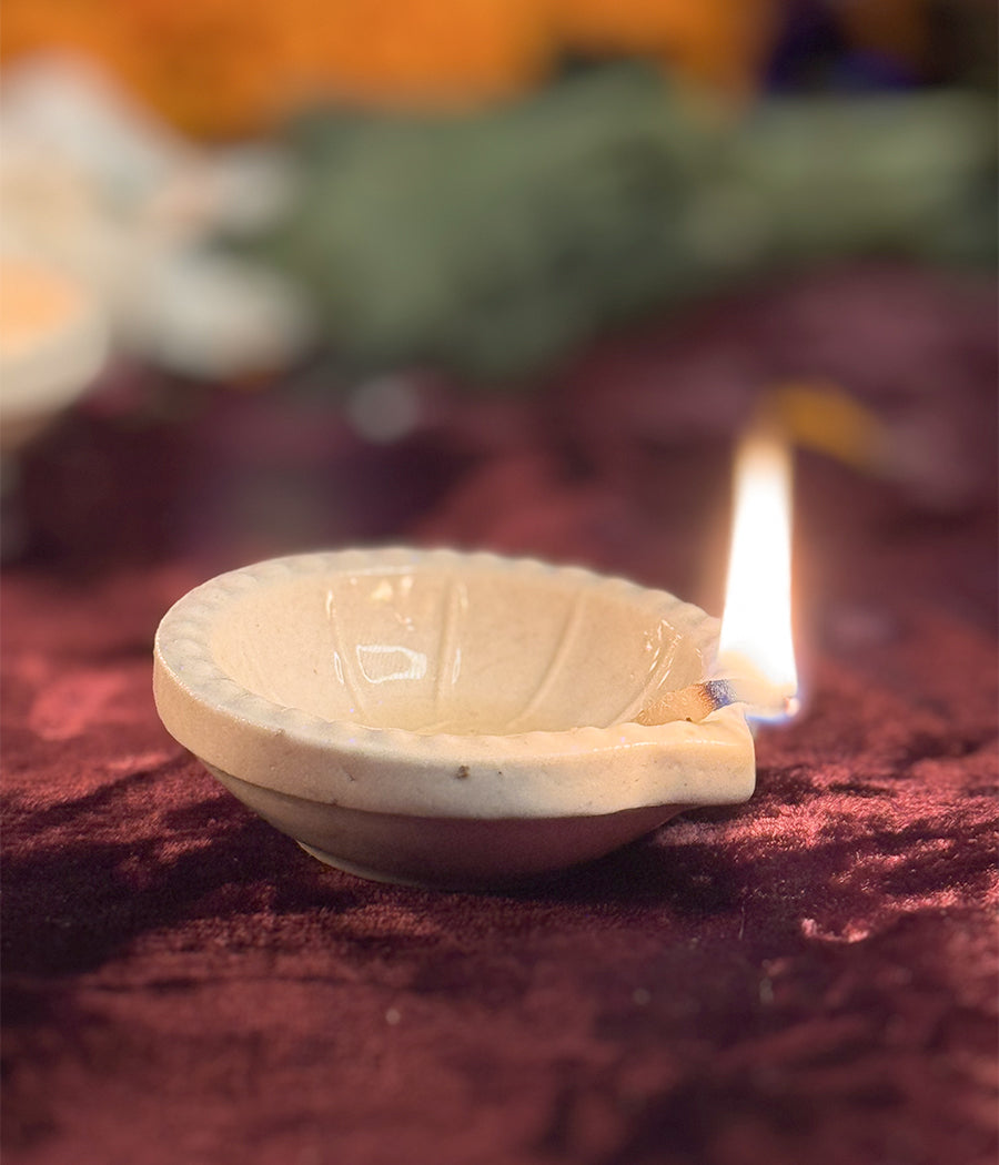 White Swastic Diya Set of 6