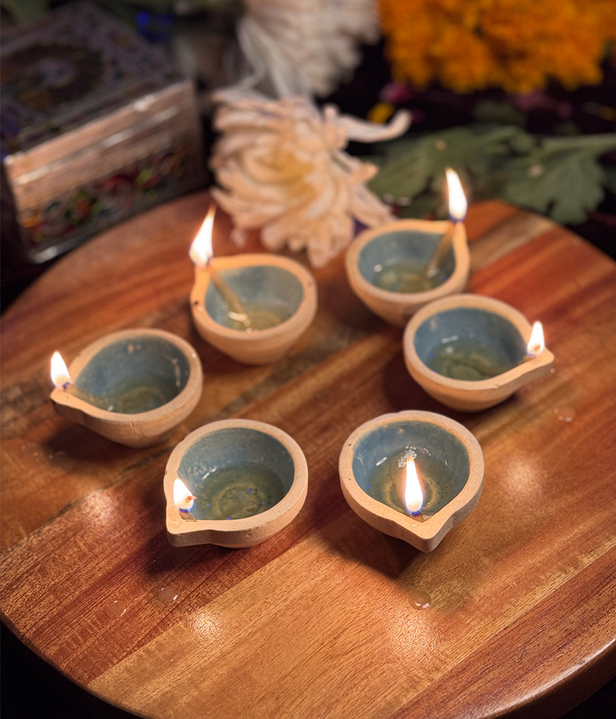 Sky Blue Ceramic Diya Set of 6