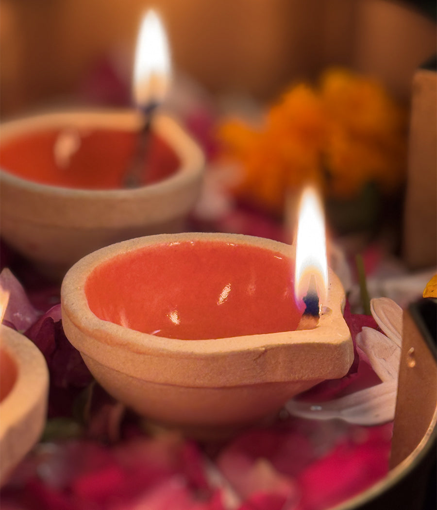 Orange Ceramic Diya - Set of 6