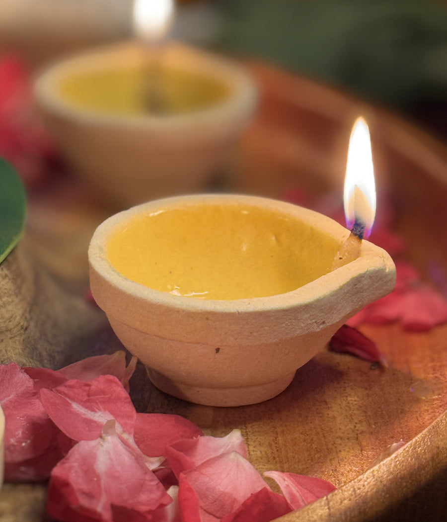 Yellow Ceramic diya Set of 6