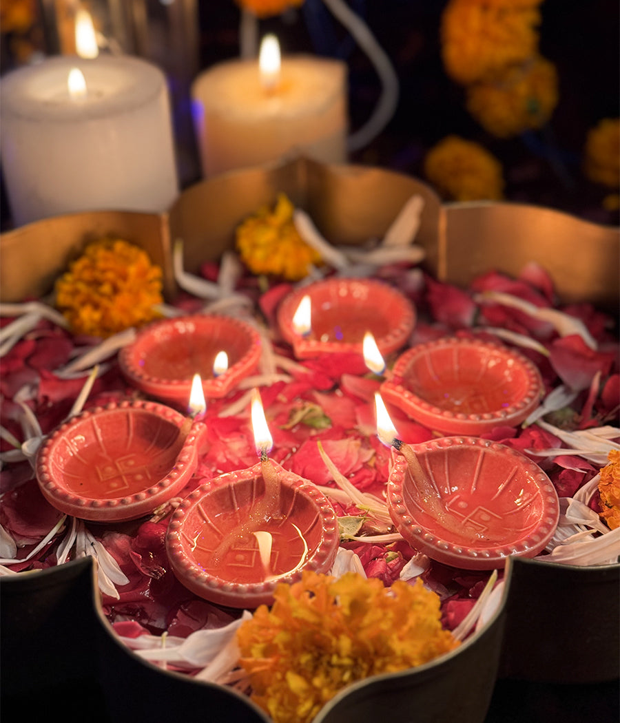 Pink Swastik Diya - Set of 6