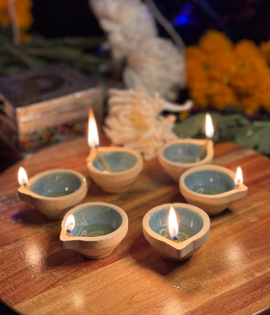 Sky Blue Ceramic Diya Set of 6