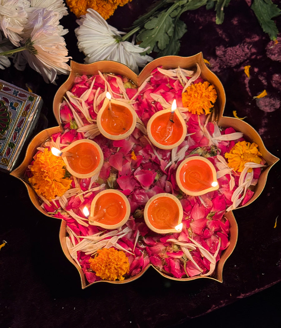 Orange Ceramic Diya - Set of 6