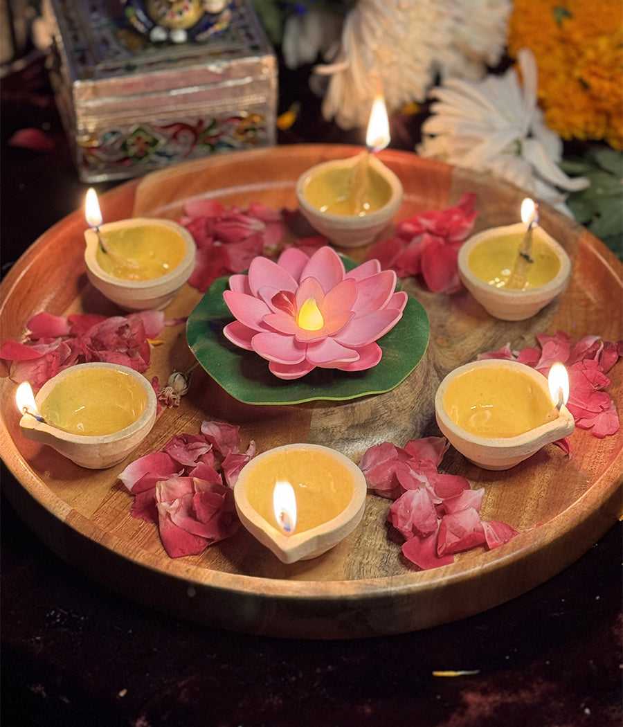 Yellow Ceramic diya Set of 6