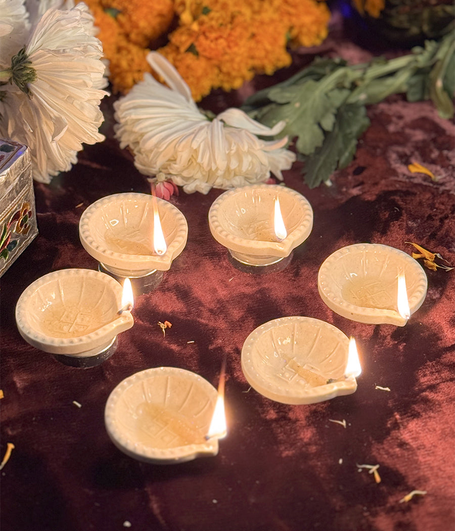 White Swastic Diya Set of 6