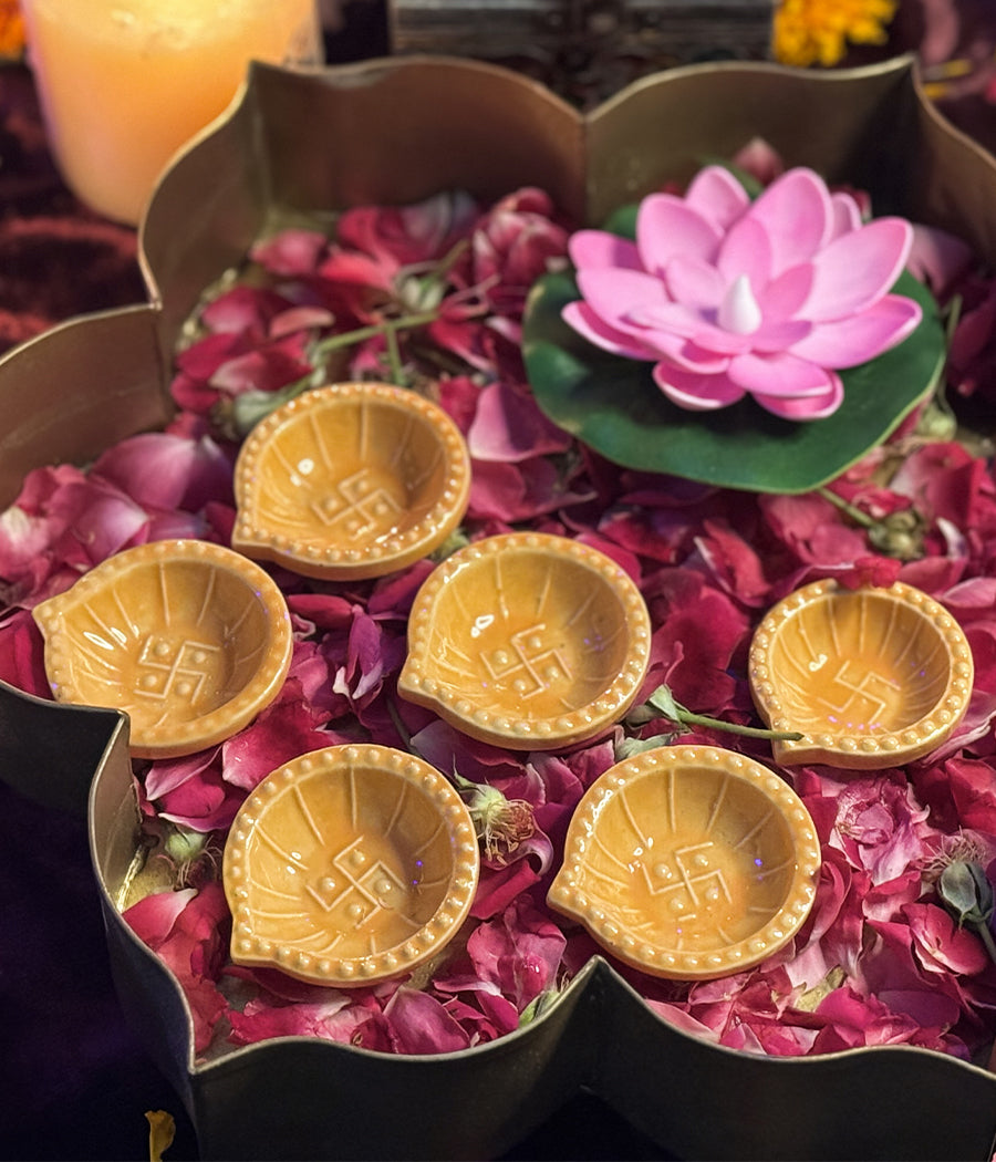 Peach Swastic Diya - Set of 6