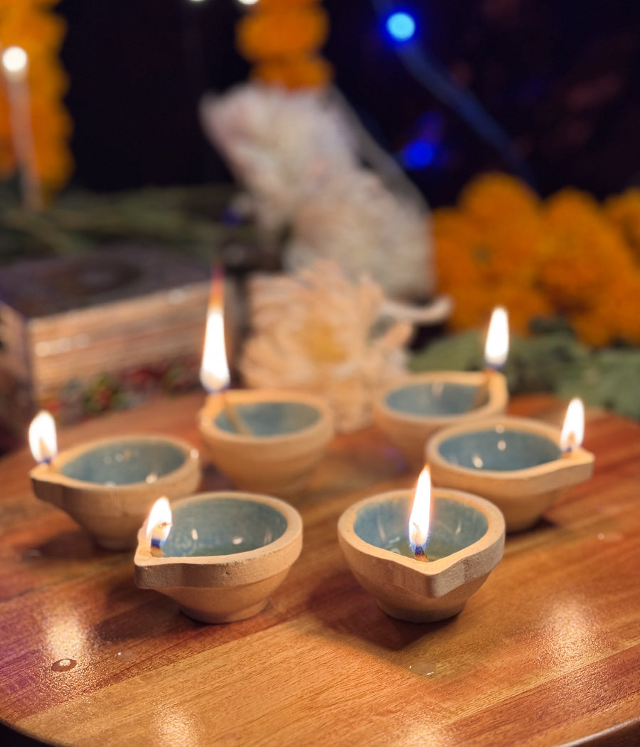 Sky Blue Ceramic Diya Set of 6