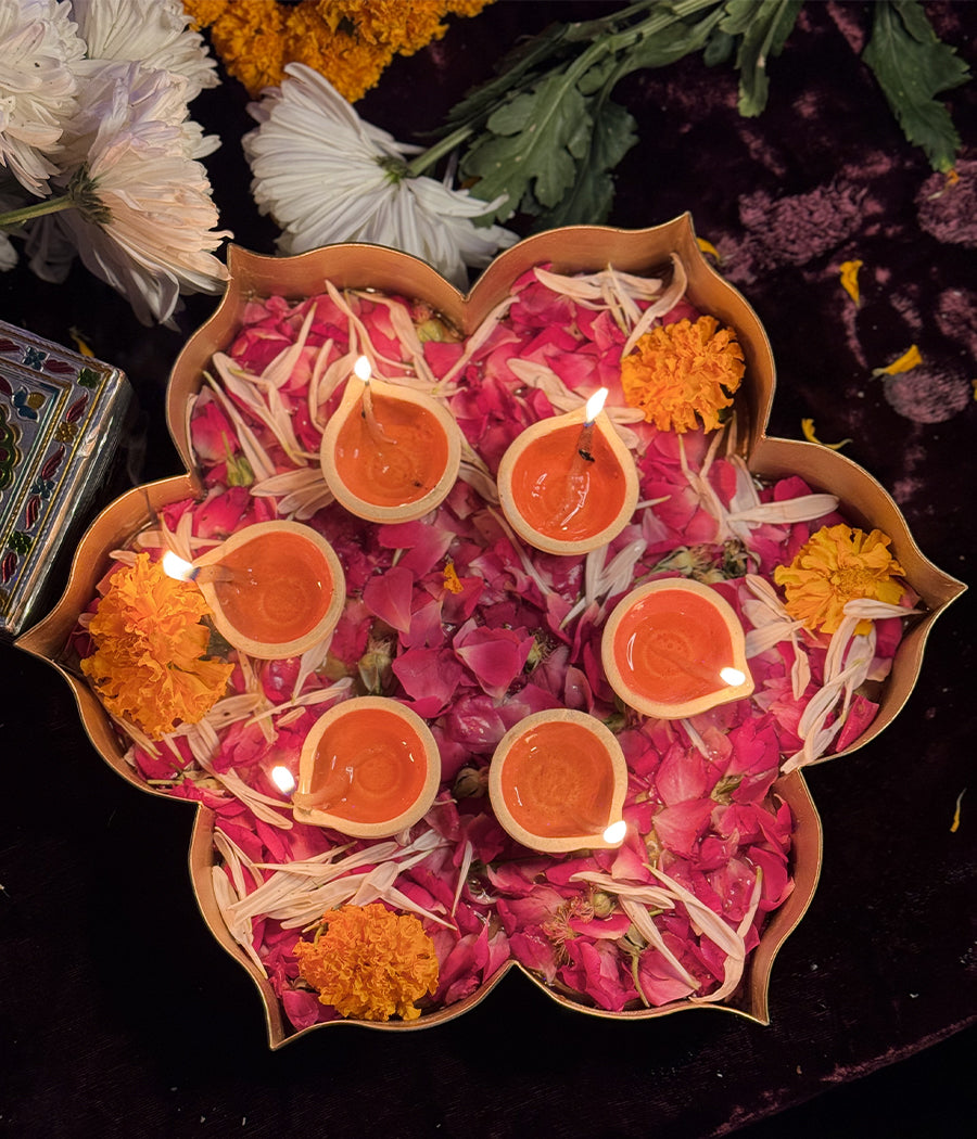 Orange Ceramic Diya - Set of 6