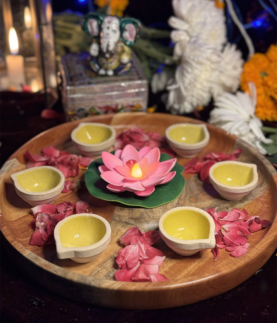 Yellow Ceramic diya Set of 6