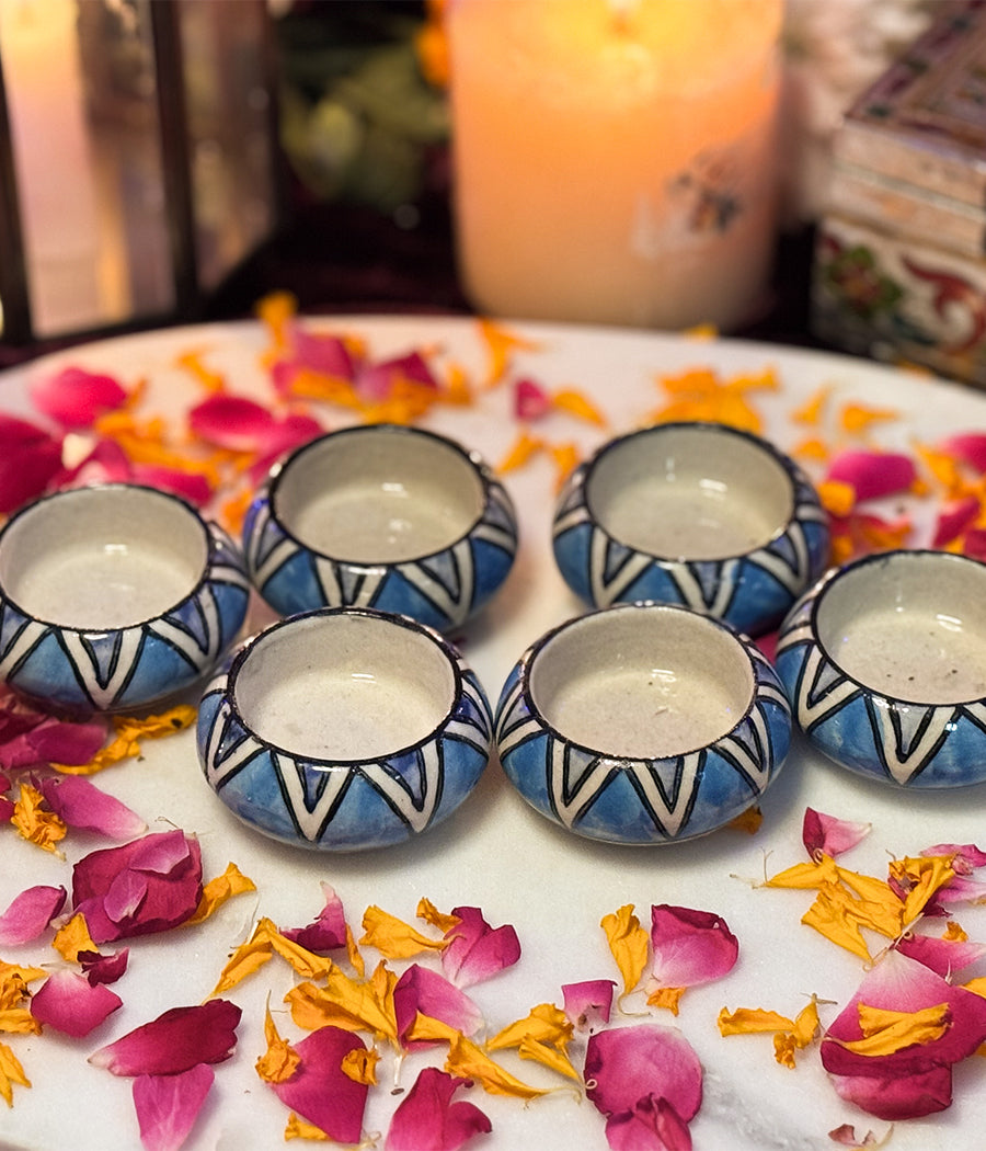 Blue Hill Ceramic Diya - Set of 6