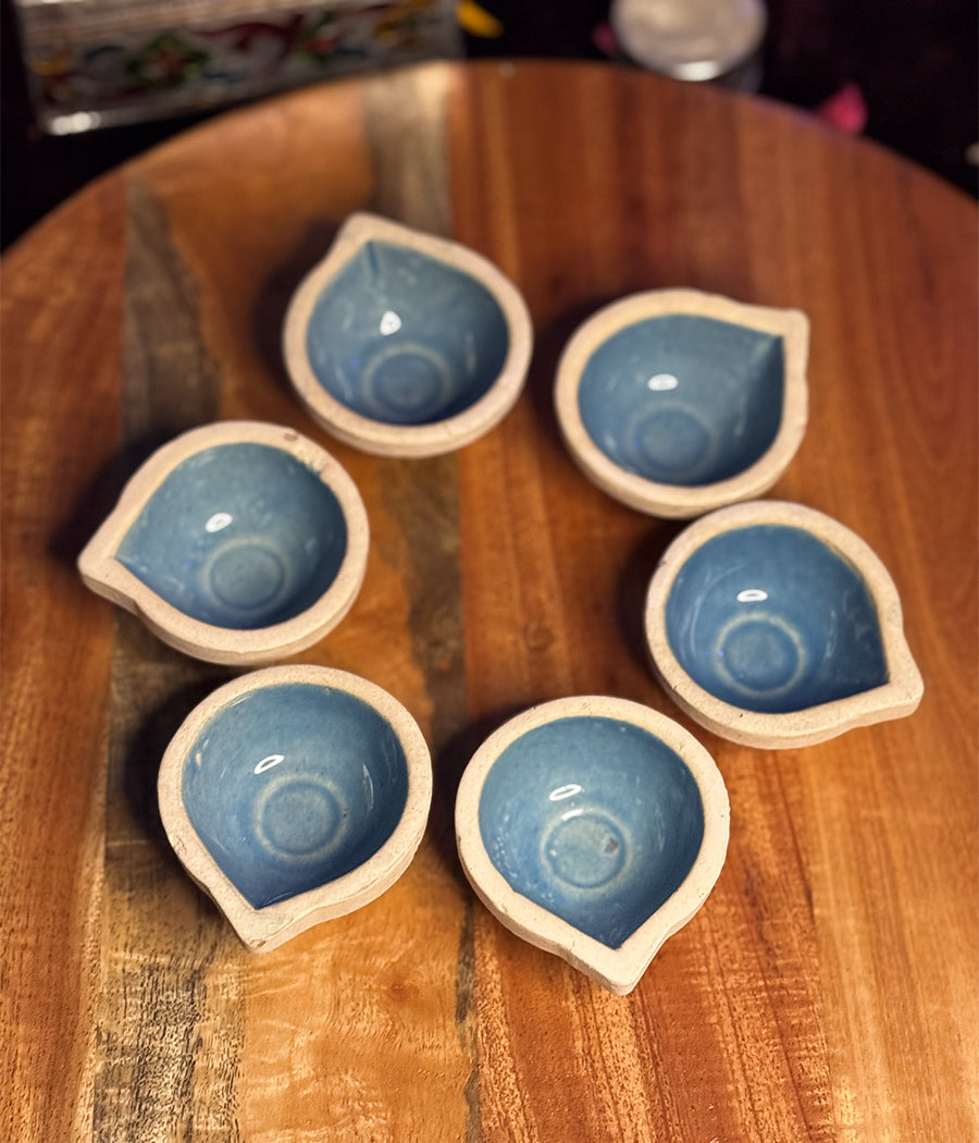 Sky Blue Ceramic Diya Set of 6