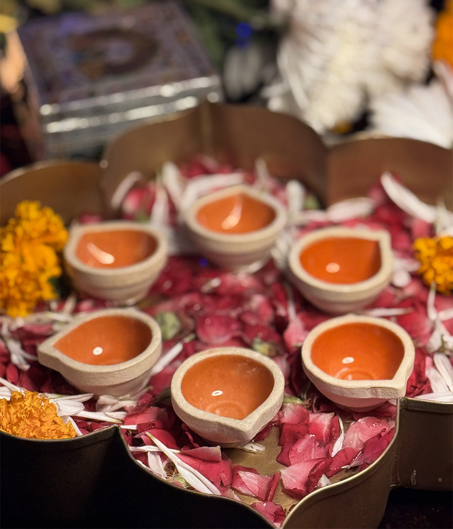 Orange Ceramic Diya - Set of 6