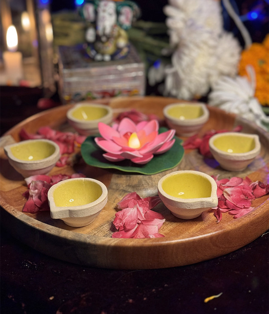 Yellow Ceramic diya Set of 6