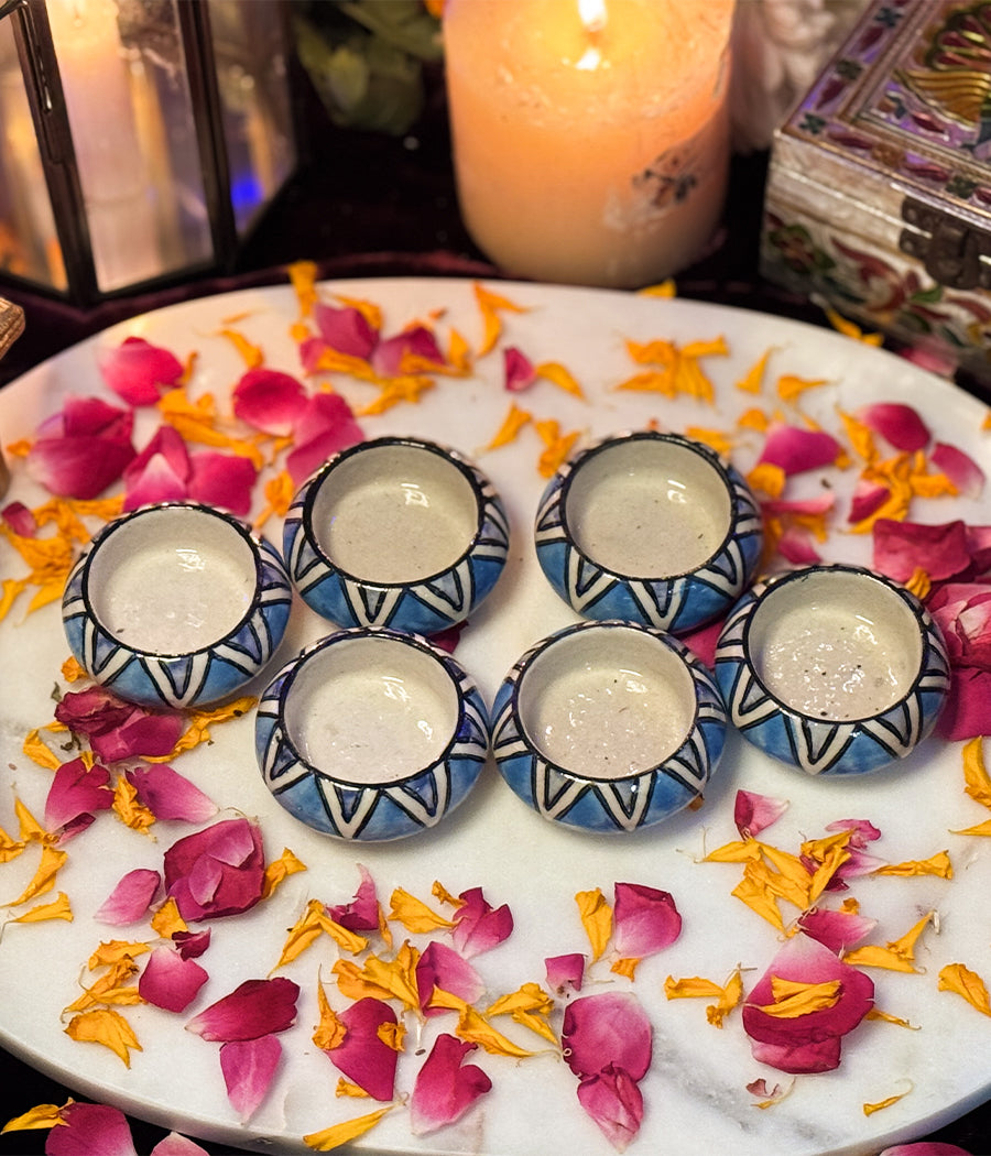 Blue Hill Ceramic Diya - Set of 6