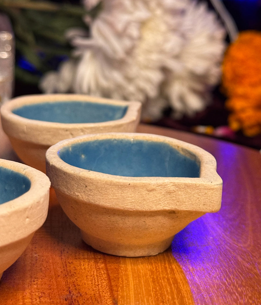 Sky Blue Ceramic Diya Set of 6