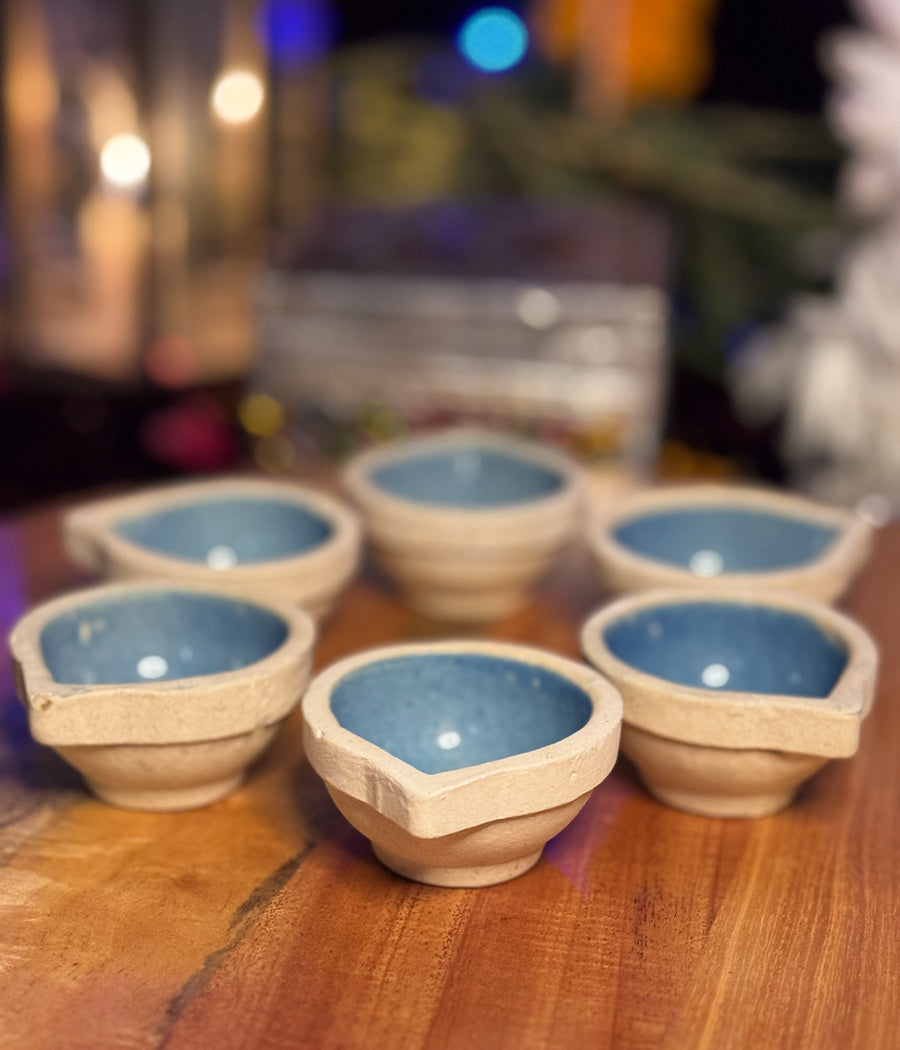 Sky Blue Ceramic Diya Set of 6